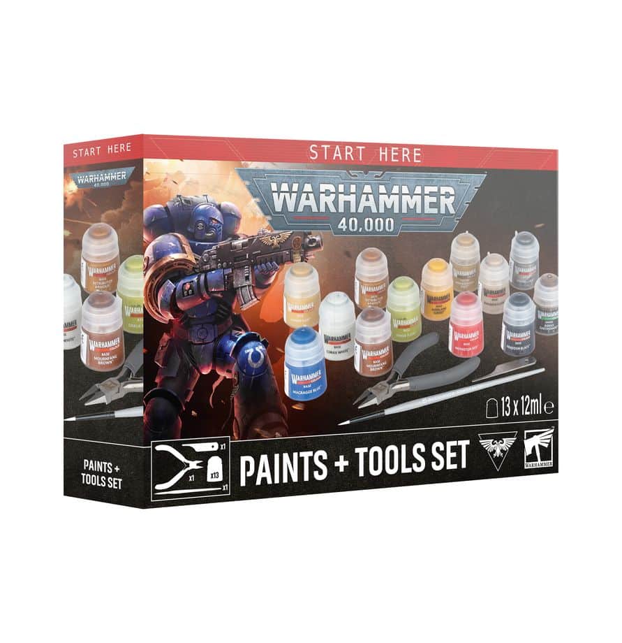 Découvrez le kit Warhammer 40.000 Paints + Tools V11, parfait pour vous lancez dans la peinture de figurine Warhammer 40.000