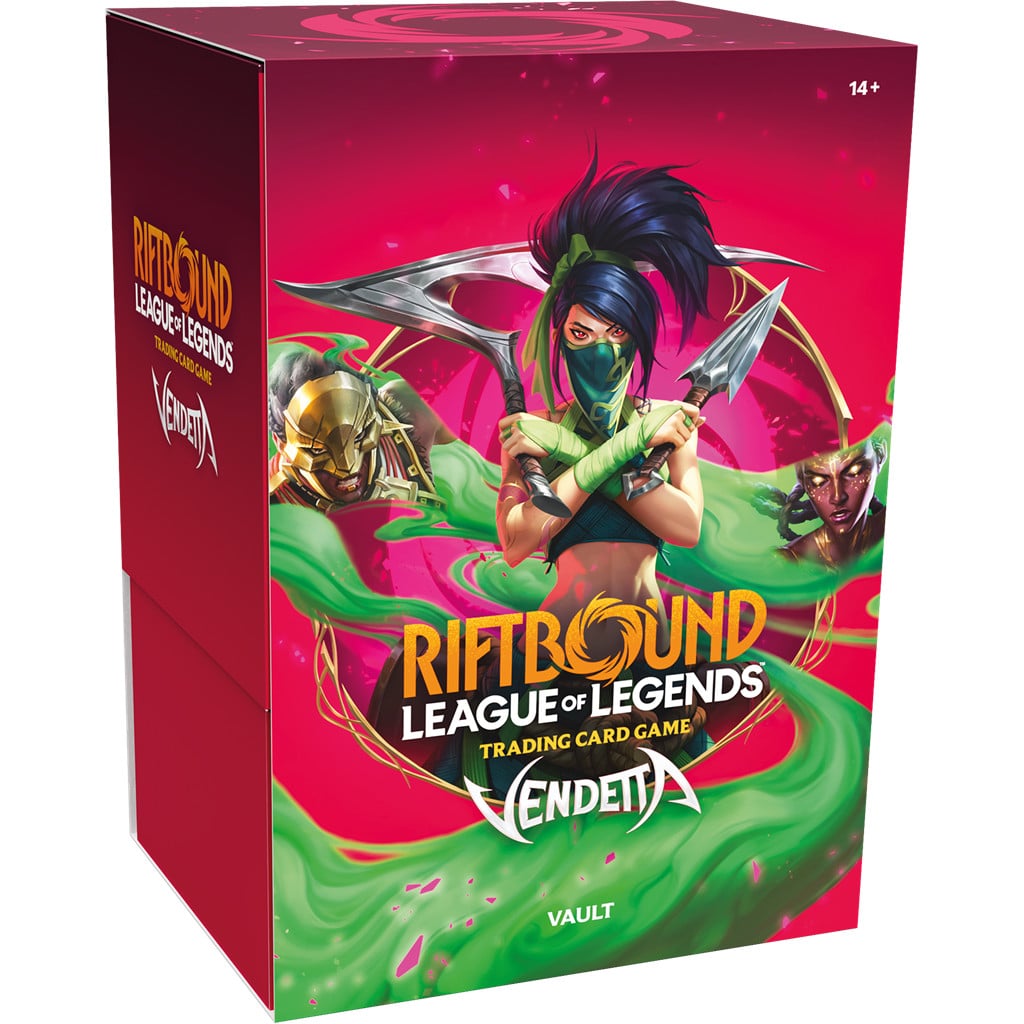 Riftbound TCG : Set 4 Vendetta Vault EN est un bundle de 6 boosters, 36 runes et 3 cartes promo pour compléter votre collection de Riftbound Set 4 Vendetta