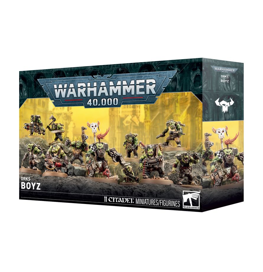 Renforcez votre armée Ork avec les Boyz, une horde de guerriers redoutables équipée de fling’, kalibr’, kikoup’ et armes lourdes.