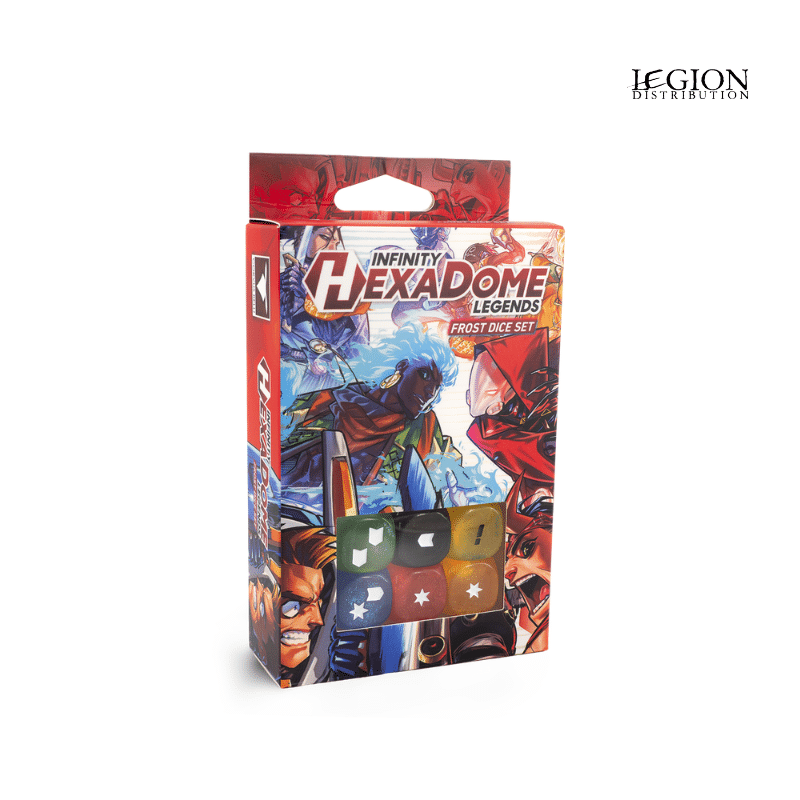 Hexadome Legends Frost Dice Set est une superbe boite pour decouvrir l'univers aggressif et addictif d'infinity de corvus belli