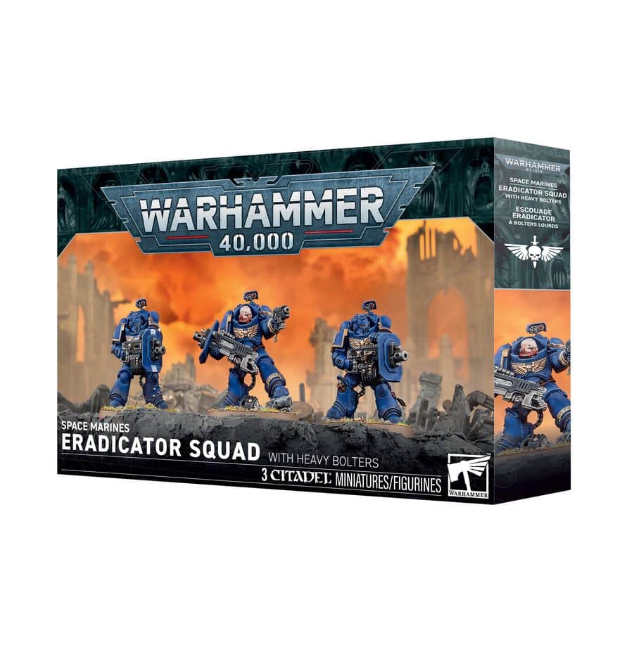 Découvrez les Eradicators Space Marines, une unité de trois guerriers équipés de Bolters Lourds, idéale pour renforcer votre puissance de feu.