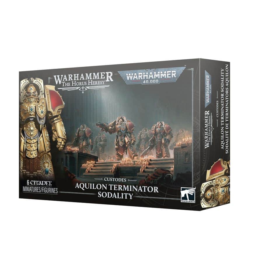Découvrez les Terminators Aquilon de la Legio Custodes, une unité d’élite pour Warhammer 40,000 et The Horus Heresy, riche en options d’équipement.