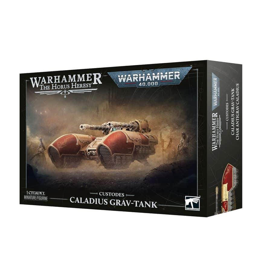 Découvrez le Caladius de la Legio Custodes, un char antigrav rapide et puissant, équipé d’un arsenal redoutable pour soutenir vos guerriers au combat.