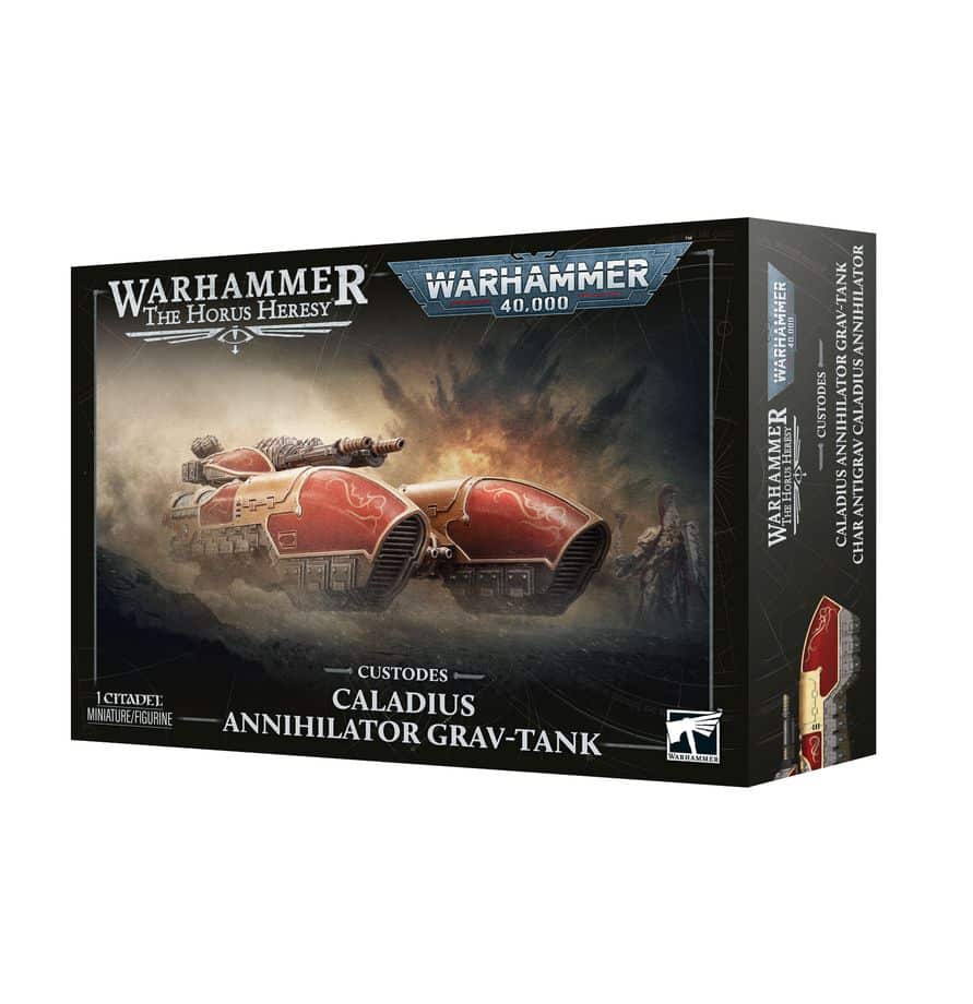 Découvrez le Caladius Annihilator de la Legio Custodes, un char antigrav lourdement armé, conçu pour détruire les blindés et les troupes ennemies.