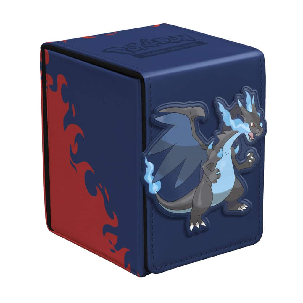 Découvrez la Pokemon: Alcove Flip Deck Box : Mega Charizard X un produit parfait pour transporter et protéger vos decks de jeu Pokemon
